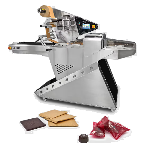 Flowpack packaging machine for chocolate products