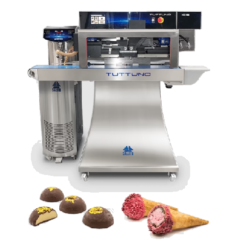 Simultaneous chocolate and ice cream dispenser