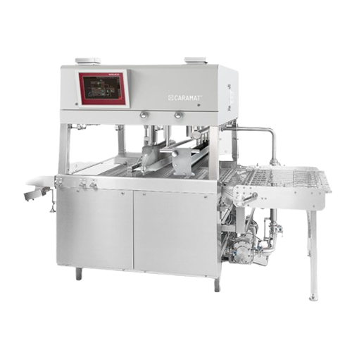 Caramel enrobing system for biscuits and wafers