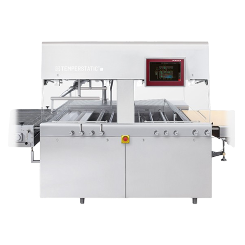Integrated tempering enrober for chocolate coatings