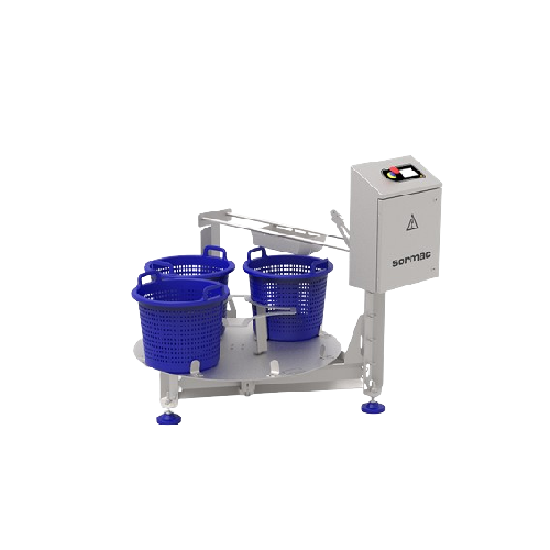 Automatic basket carousel for vegetable washers