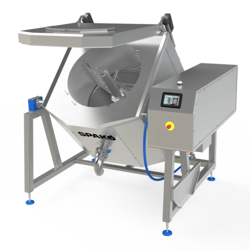 Tilting agitator for cooking and mixing processes