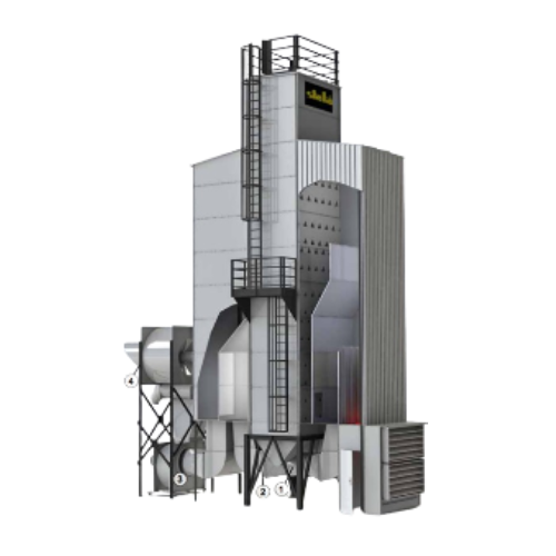 Stationary grain dryer with exhaust air system