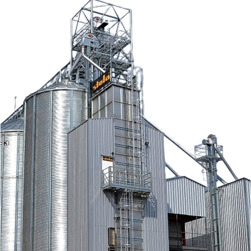 Stationary grain dryer with biturbo system