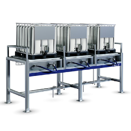 Ibc rack for storing and discharging intermediate bulk containers
