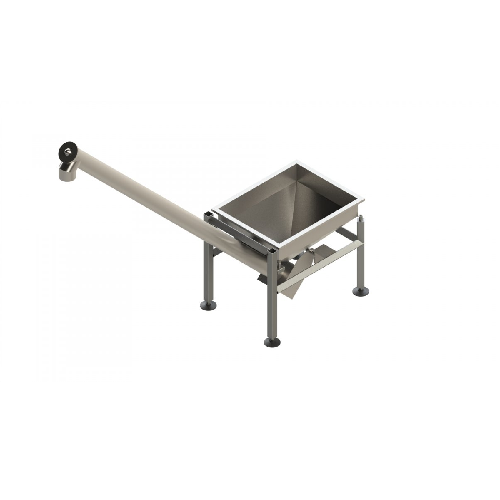 Vibratory storage hopper with inclined screw conveyor