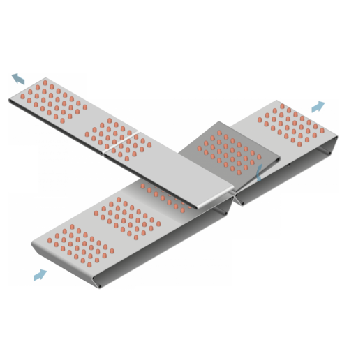 Cross transfer station for mould configuration products