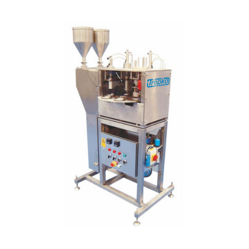 Rotary cup filling and closing system
