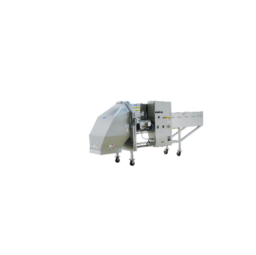 High-capacity slicer for leafy vegetables and firm products