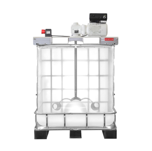 Industrial container mixing system for high viscosity media