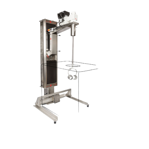 Adjustable integral stand mixer for transport containers