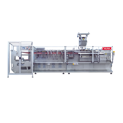 Horizontal flat pouching system for up to 180ml capacity