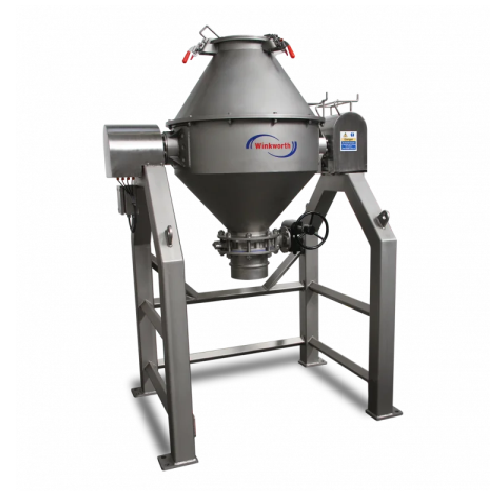 Double cone mixer for free-flowing material blending