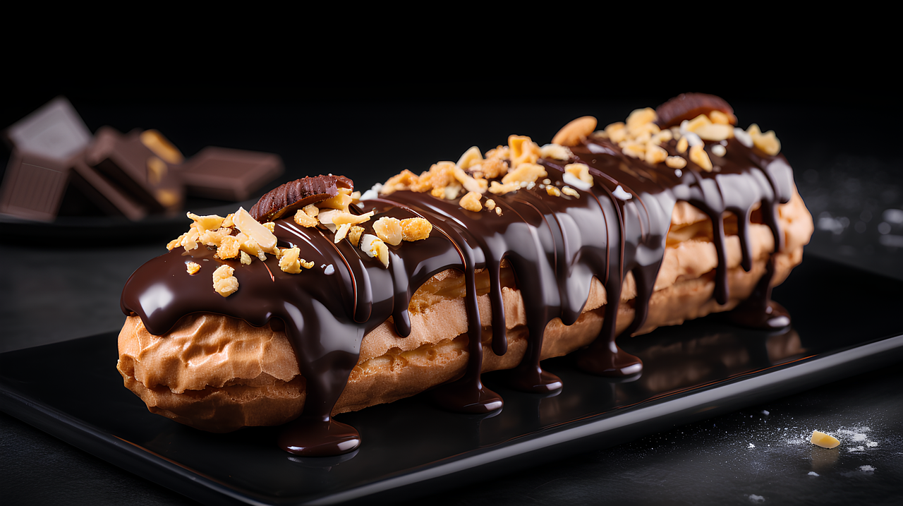 eclair, dessert, chocolate, praline, craving, temptation, delight, decadence, joy, pastry, patisserie, appealing, crunchy, delicious, treat, handcrafted, favorite, sinful, irresistible, scrumptious, delectable, yummy, ai generated, eclair, eclair, eclair, eclair, eclair