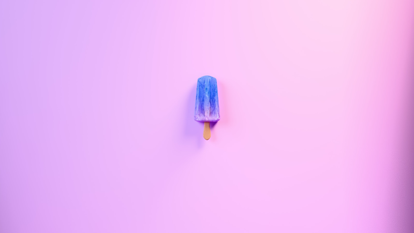A blue popsicle is centered on a pink backdrop.