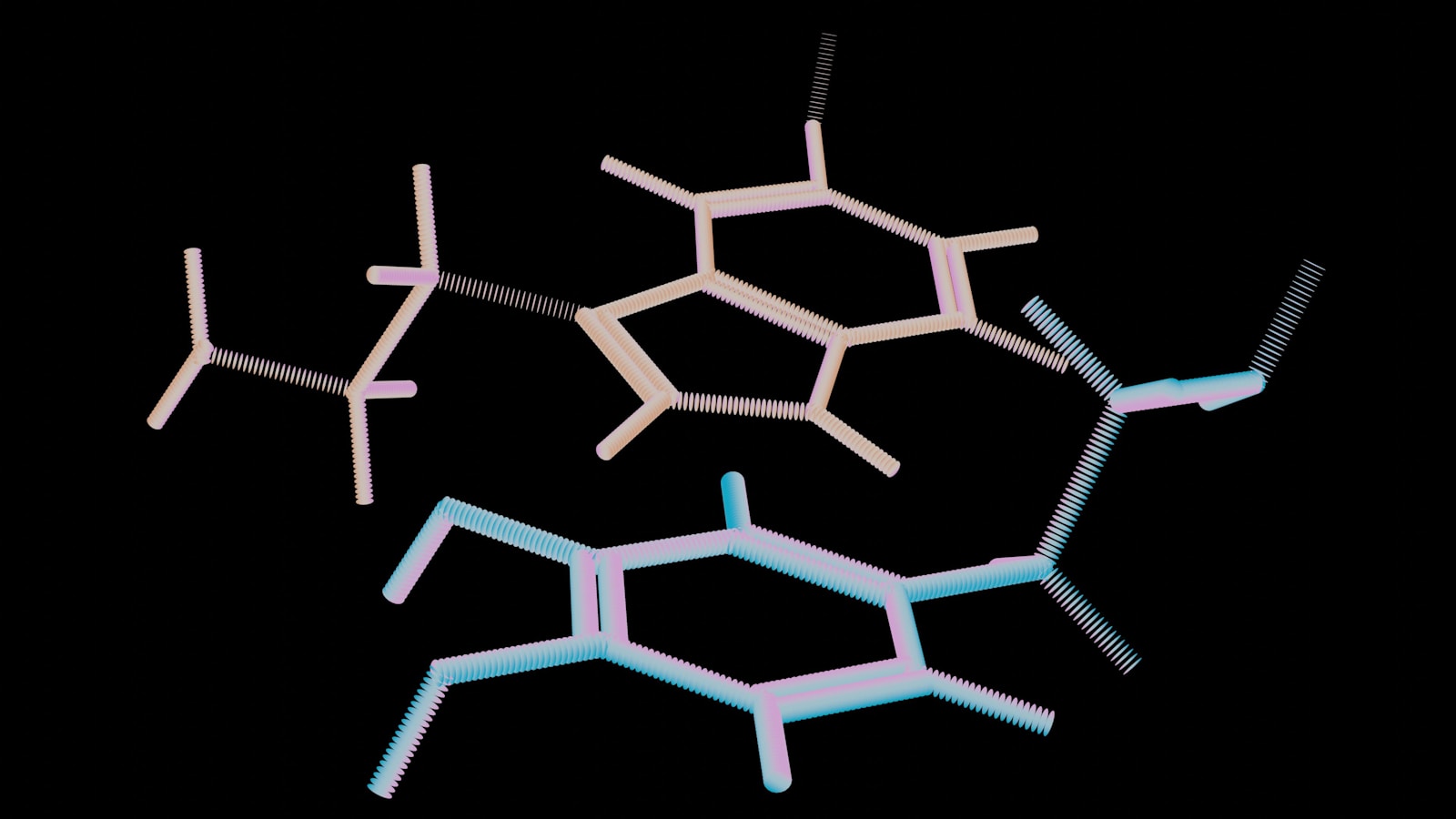 a group of three different structures on a black background